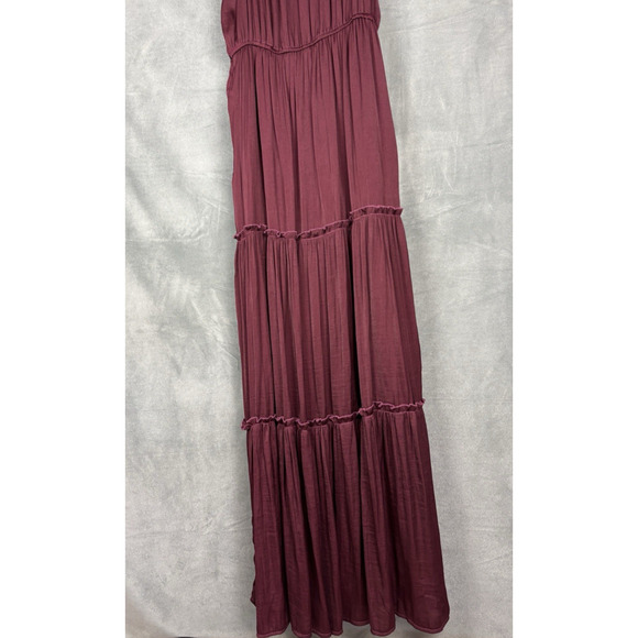 She + Sky Tiered Ruffle Maxi Dress Size M Wine On/Off Shoulder Boho Romantic - Picture 5 of 16